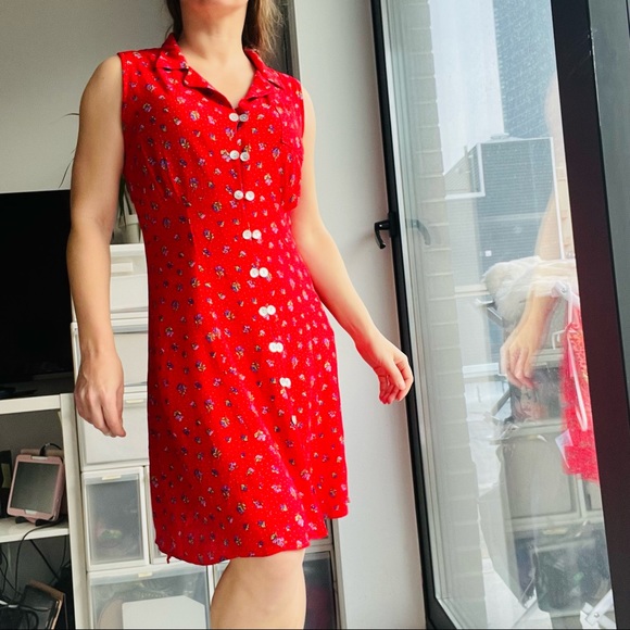 CDC Caren D Sea Shell Two Raw Button Down Front LaceUp Sleeveless Shift Dress - Picture 5 of 13